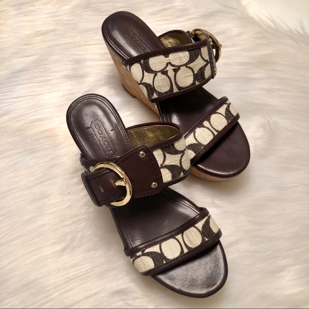COACH Monogram Cork Wedges